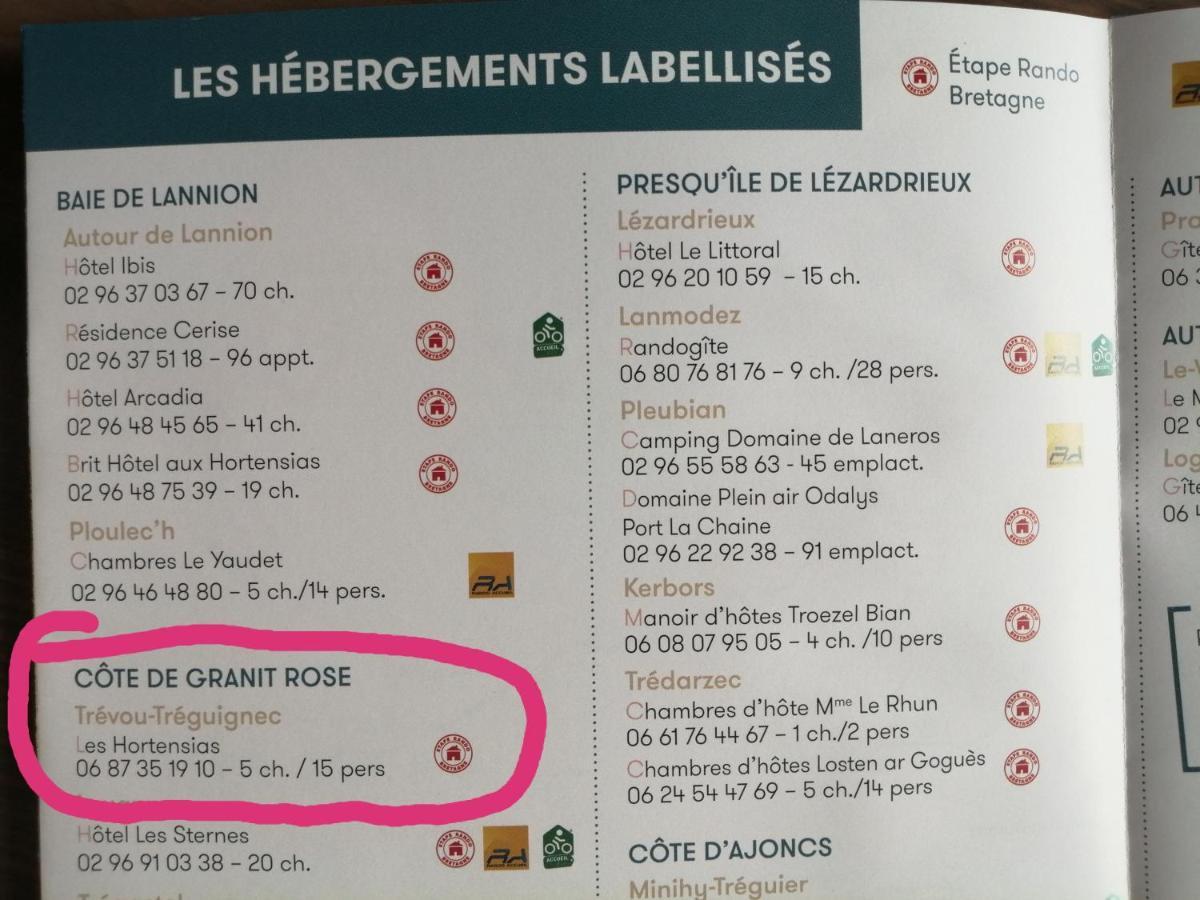 Les Hortensias Gr 34 - Chambres D'Hotes Trévou-Tréguignec 外观 照片